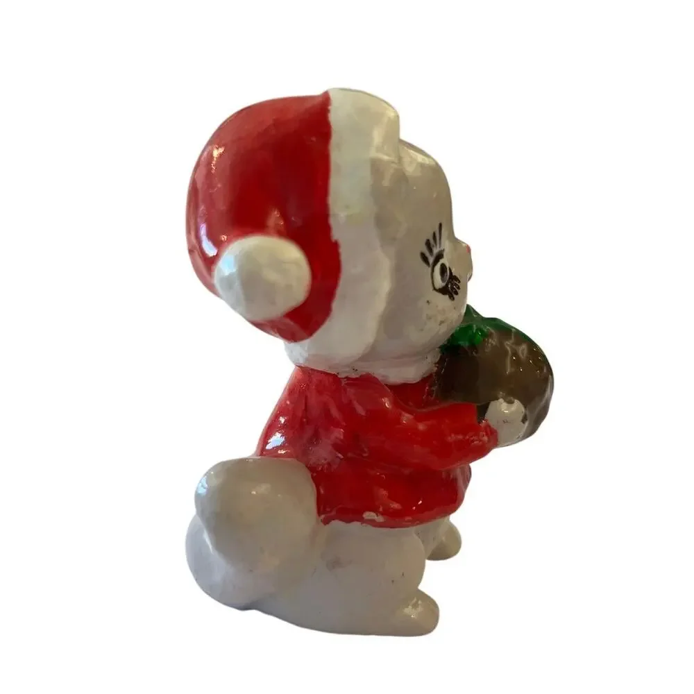 Vtg Christmas Mouse Figurine Santa Suit Holding‎ Nut Long Lashes MCM Japan Napco